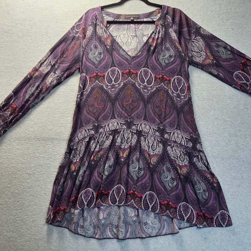 Sanctuary Drop Waist Mini Dress Womens XS Purple Paisley Long Sleeve Boho Retro